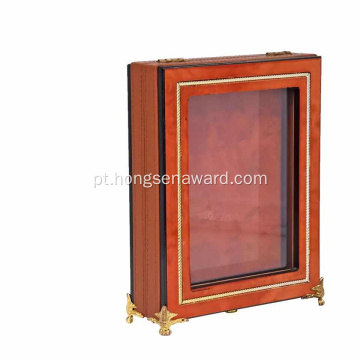 Caixa de madeira de luxo em cristal de couro